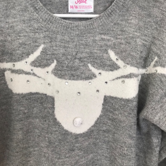 Christmas Justice Critter Reindeer Jeweled Holiday Sweater Girls Size 14/16 - Picture 4 of 6
